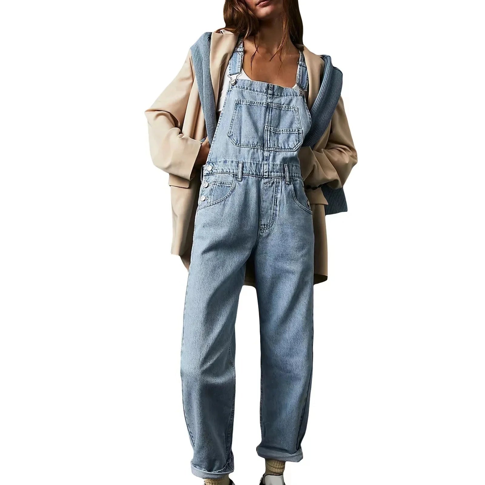 Fashionable Loose Women's Denim Overalls Long Pants - American Thistle Fashionable Loose Women's Denim Overalls Long Pants
