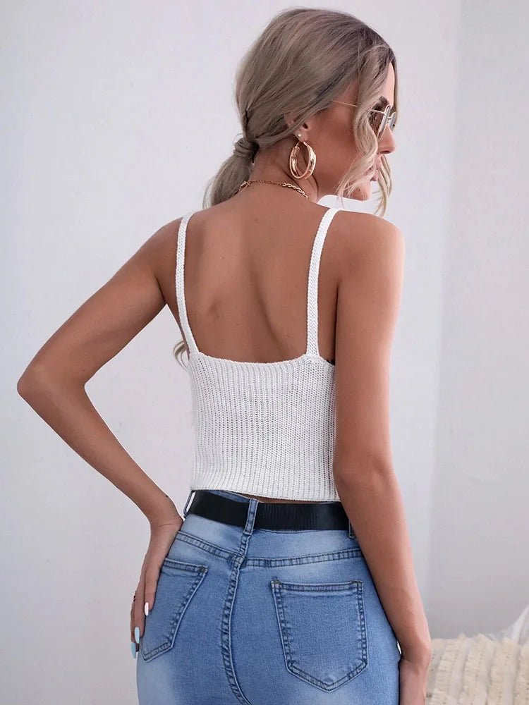 Fashionable solid white color camisole, summer knitted top, women's clothing - American Thistle Fashionable solid white color camisole, summer knitted top, women's clothing