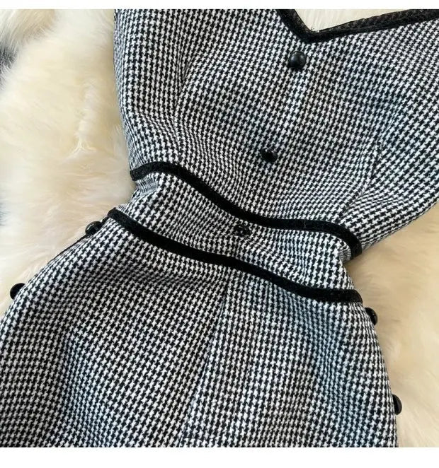 Fashionable Tweed Wide Leg Pant Suit High Waist Slimming Jumpsuit - American Thistle Fashionable Tweed Wide Leg Pant Suit High Waist Slimming Jumpsuit