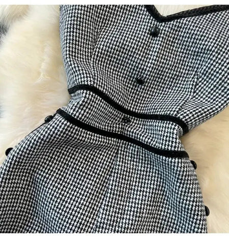 Fashionable Tweed Wide Leg Pant Suit High Waist Slimming Jumpsuit - American Thistle Fashionable Tweed Wide Leg Pant Suit High Waist Slimming Jumpsuit