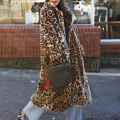 Faux Fur Leopard Women Long Coats - American Thistle Faux Fur Leopard Women Long Coats