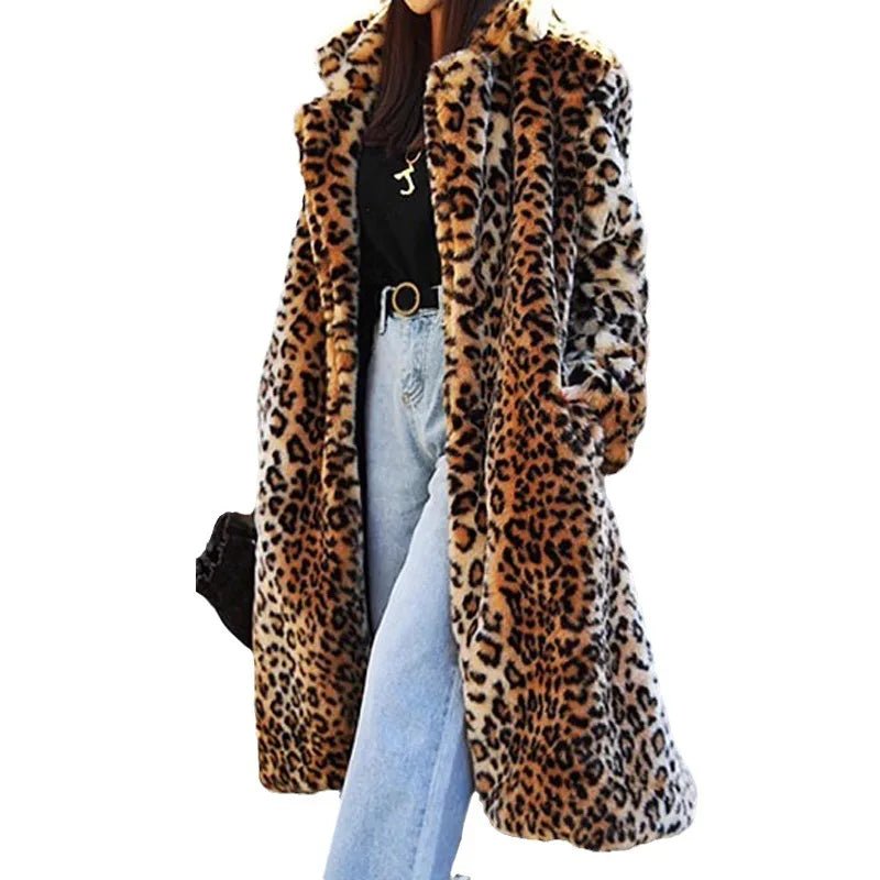 Faux Fur Leopard Women Long Coats - American Thistle Faux Fur Leopard Women Long Coats