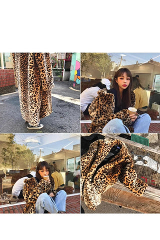 Faux Fur Leopard Women Long Coats - American Thistle Faux Fur Leopard Women Long Coats