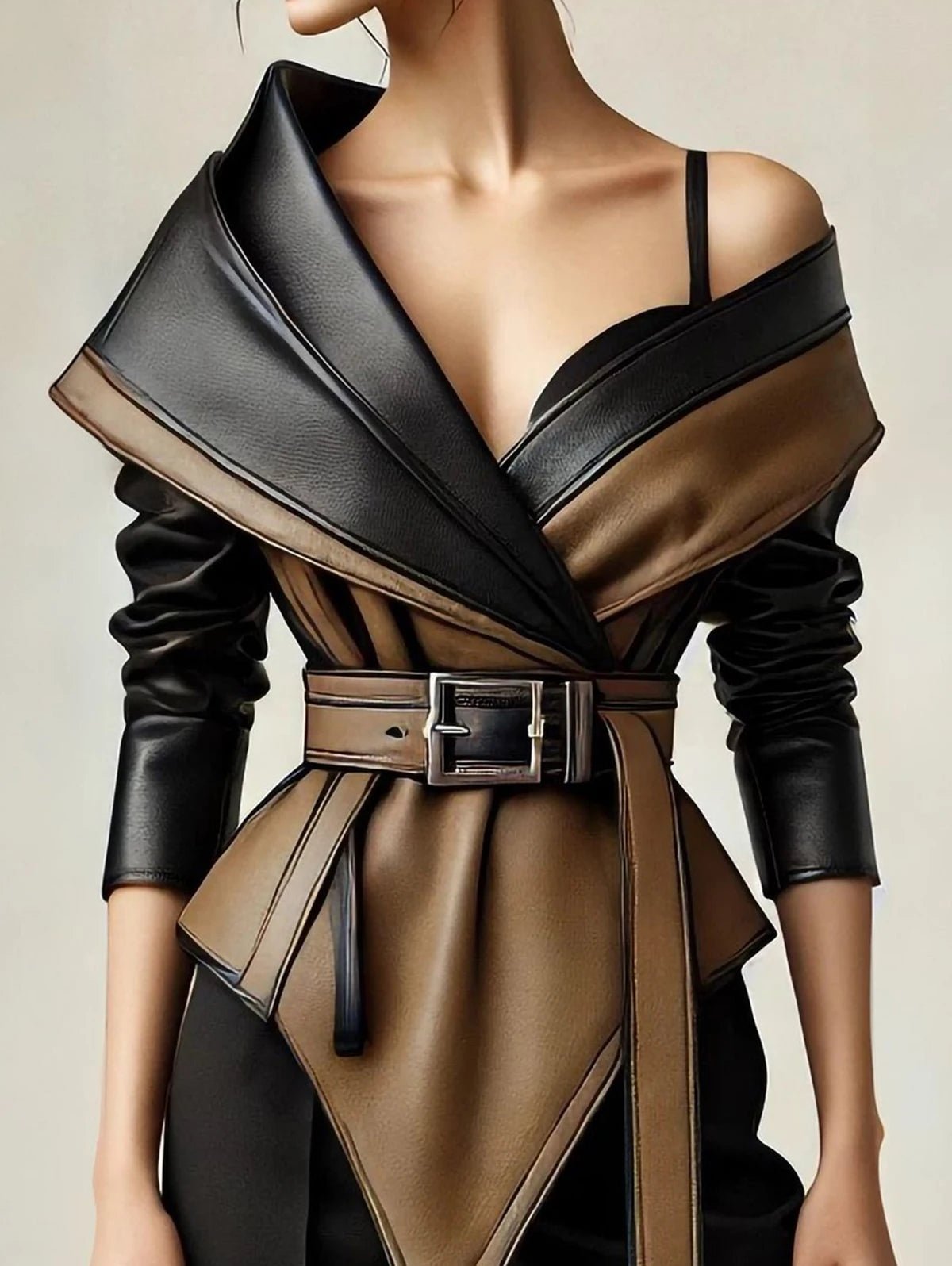 Faux Leather Jacket for Women's One Shoulder Splice Irregular Hem Long Sleeve Leather Coat Top Casual Vintage - American ThistleFaux Leather Jacket for Women's One Shoulder Splice Irregular Hem Long Sleeve Leather Coat Top Casual Vintage