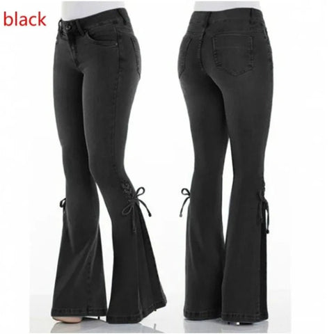 Flare Pants for Women Vintage Jeans Lace Up Stretch Mid Waist Skinny Distressed Washed 2025 Streetwear Female Denims Trousers - American Thistle Flare Pants for Women Vintage Jeans Lace Up Stretch Mid Waist Skinny Distressed Washed 2025 Streetwear Female Denims Trousers