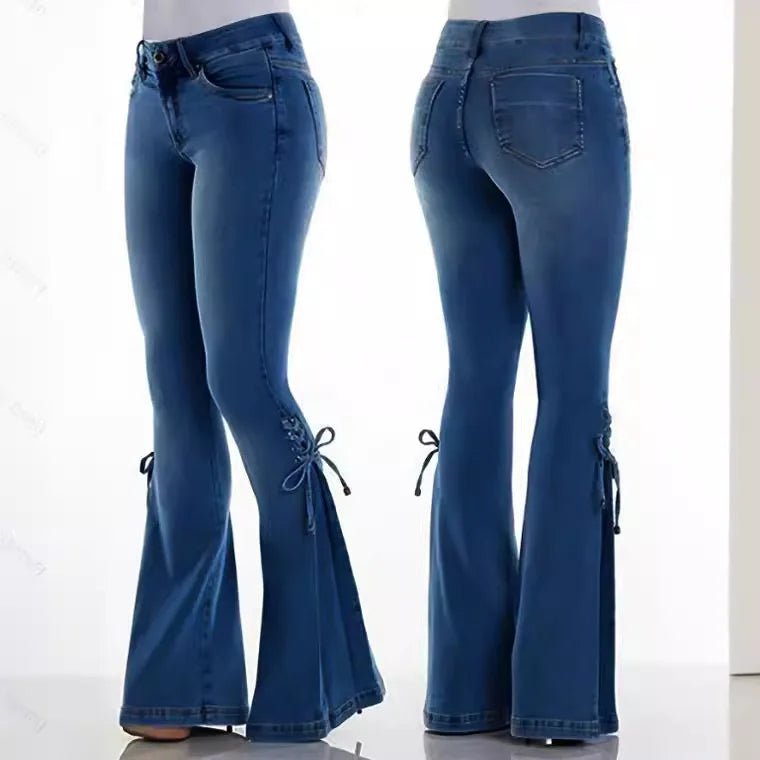 Flare Pants for Women Vintage Jeans Lace Up Stretch Mid Waist Skinny Distressed Washed 2025 Streetwear Female Denims Trousers - American Thistle Flare Pants for Women Vintage Jeans Lace Up Stretch Mid Waist Skinny Distressed Washed 2025 Streetwear Female Denims Trousers