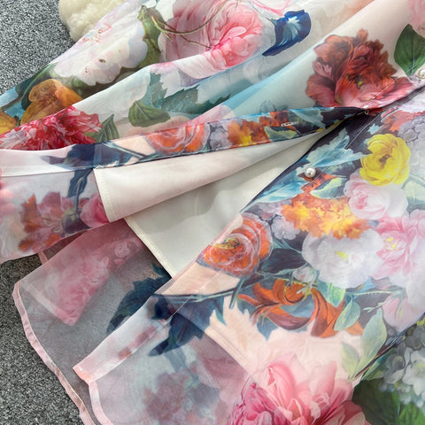 Floral Dress Female Single Breasted Puff Sleeves Chic French Vintage - American Thistle Floral Dress Female Single Breasted Puff Sleeves Chic French Vintage