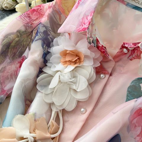 Floral Dress Female Single Breasted Puff Sleeves Chic French Vintage - American Thistle Floral Dress Female Single Breasted Puff Sleeves Chic French Vintage