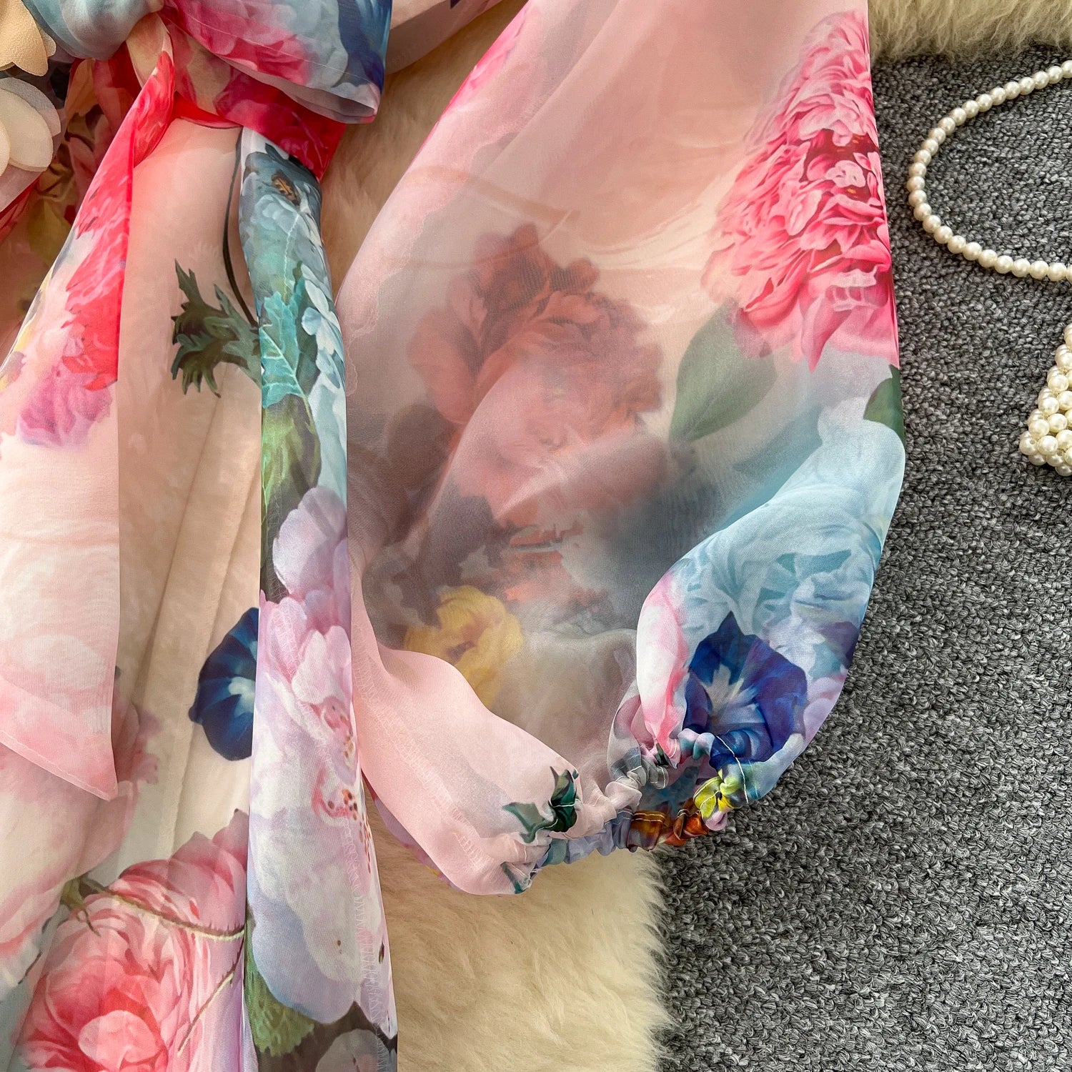 Floral Dress Female Single Breasted Puff Sleeves Chic French Vintage - American Thistle Floral Dress Female Single Breasted Puff Sleeves Chic French Vintage