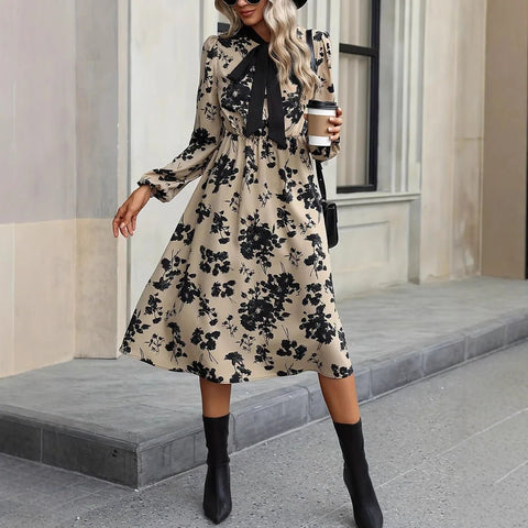 Floral Print Long - sleeved Dress - American Thistle Floral Print Long - sleeved Dress