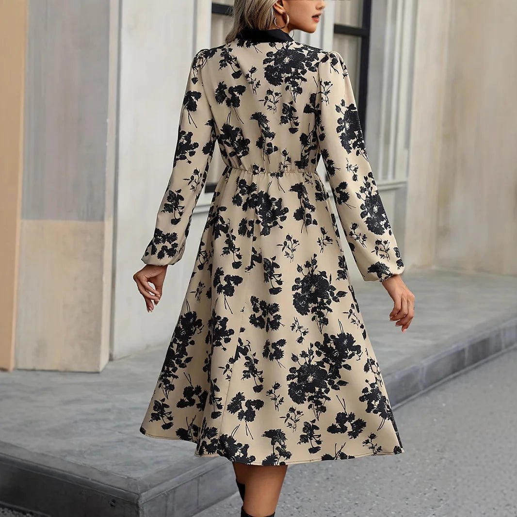 Floral Print Long - sleeved Dress - American Thistle Floral Print Long - sleeved Dress