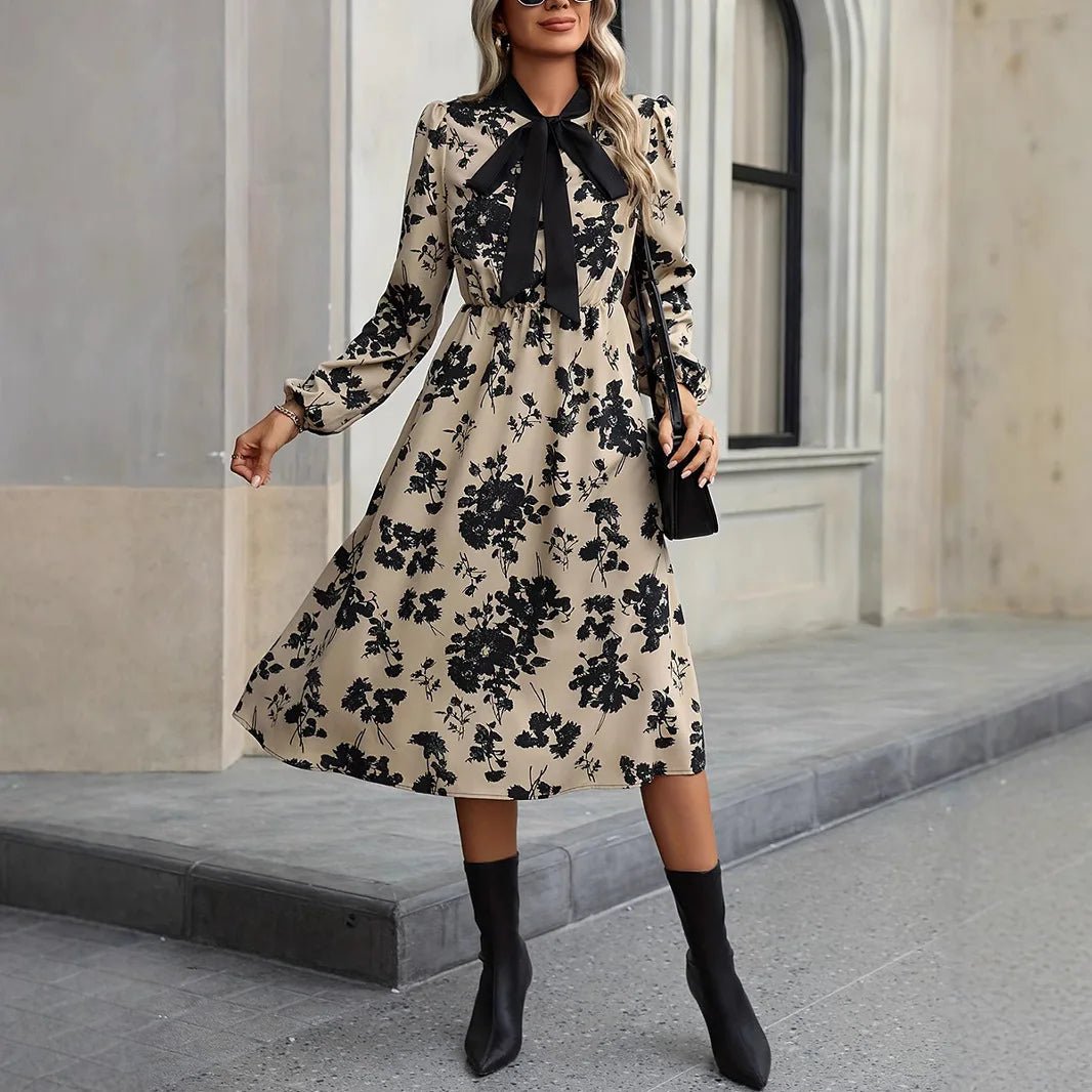 Floral Print Long - sleeved Dress - American Thistle Floral Print Long - sleeved Dress