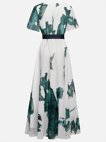 Floral Print Sashes Bohemian Dress Woman Sexy Deep V Neck Long Party Dress Elegant Summer - American Thistle Floral Print Sashes Bohemian Dress Woman Sexy Deep V Neck Long Party Dress Elegant Summer