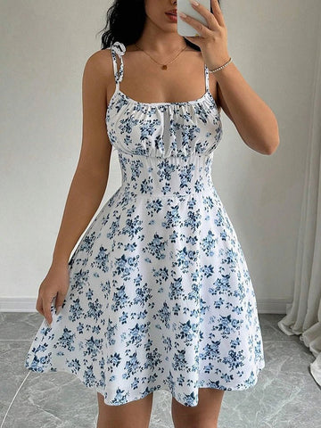 Floral Spaghetti Strap Beach Short Dress - American Thistle Floral Spaghetti Strap Beach Short Dress