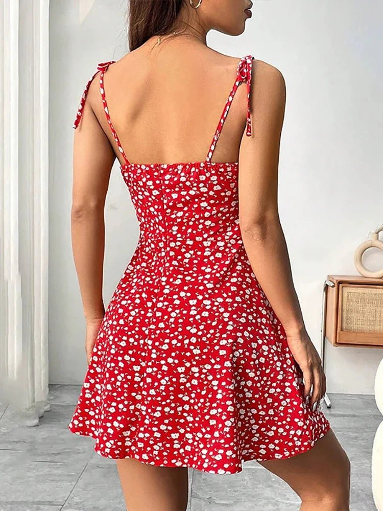 Floral Spaghetti Strap Beach Short Dress - American Thistle Floral Spaghetti Strap Beach Short Dress