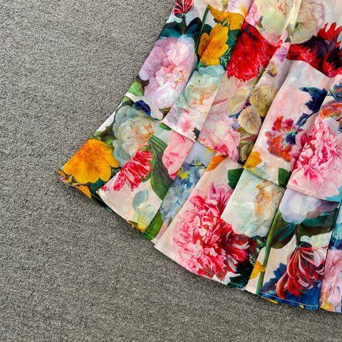 Floral Sweet Dresses for Women V - neck Flying Sleeve Elegant Single Breasted Tunic Summer Maxi Dress. La Femme - American Thistle Floral Sweet Dresses for Women V - neck Flying Sleeve Elegant Single Breasted Tunic Summer Maxi Dress. La Femme