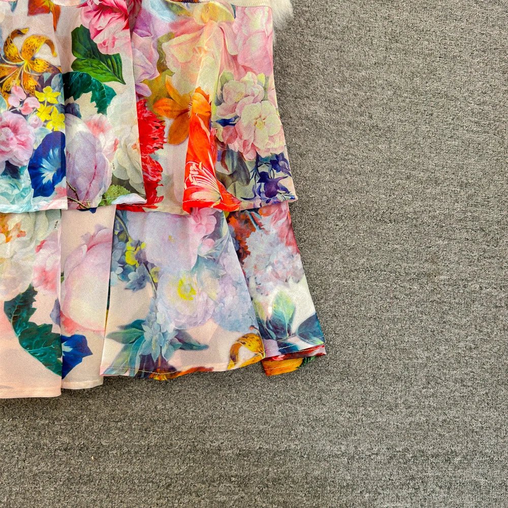 Floral Sweet Dresses for Women V - neck Flying Sleeve Elegant Single Breasted Tunic Summer Maxi Dress. La Femme - American Thistle Floral Sweet Dresses for Women V - neck Flying Sleeve Elegant Single Breasted Tunic Summer Maxi Dress. La Femme