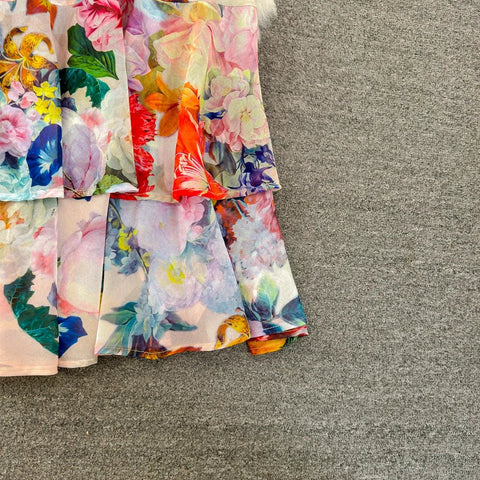 Floral Sweet Dresses for Women V - neck Flying Sleeve Elegant Single Breasted Tunic Summer Maxi Dress. La Femme - American Thistle Floral Sweet Dresses for Women V - neck Flying Sleeve Elegant Single Breasted Tunic Summer Maxi Dress. La Femme