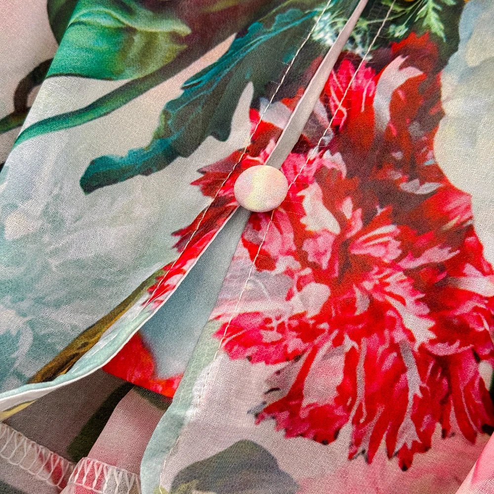 Floral Sweet Dresses for Women V - neck Flying Sleeve Elegant Single Breasted Tunic Summer Maxi Dress. La Femme - American Thistle Floral Sweet Dresses for Women V - neck Flying Sleeve Elegant Single Breasted Tunic Summer Maxi Dress. La Femme