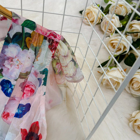 Floral Sweet Dresses for Women V - neck Flying Sleeve Elegant Single Breasted Tunic Summer Maxi Dress. La Femme - American Thistle Floral Sweet Dresses for Women V - neck Flying Sleeve Elegant Single Breasted Tunic Summer Maxi Dress. La Femme