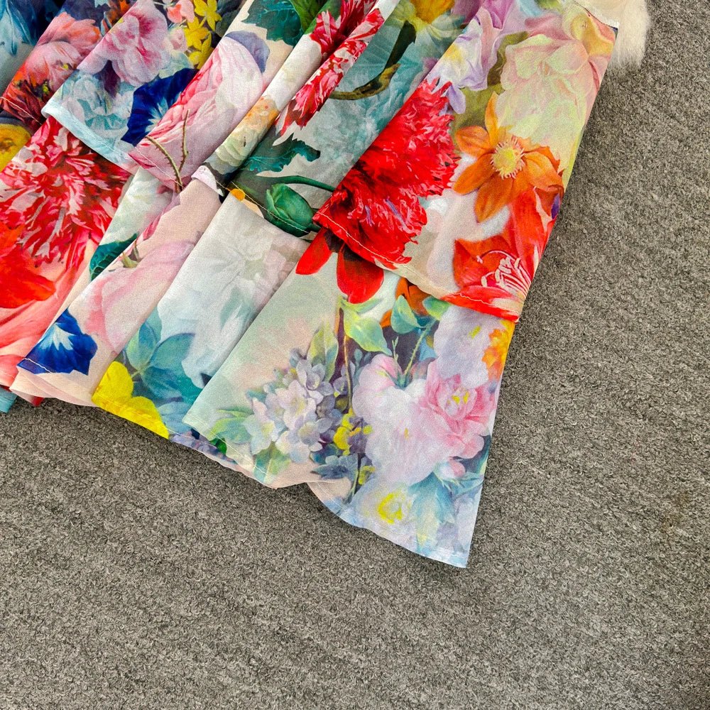 Floral Sweet Dresses for Women V - neck Flying Sleeve Elegant Single Breasted Tunic Summer Maxi Dress. La Femme - American Thistle Floral Sweet Dresses for Women V - neck Flying Sleeve Elegant Single Breasted Tunic Summer Maxi Dress. La Femme