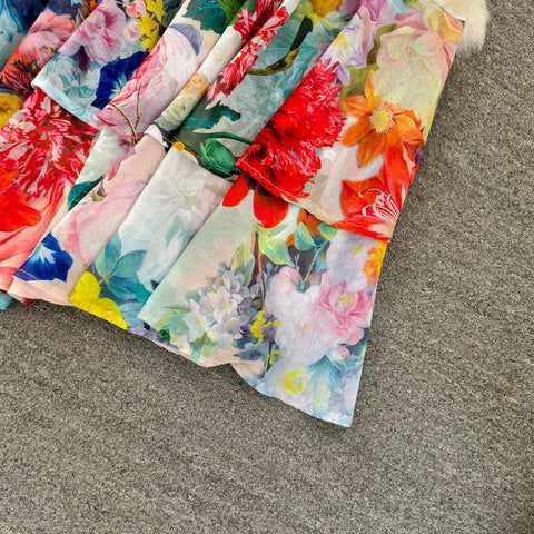 Floral Sweet Dresses for Women V - neck Flying Sleeve Elegant Single Breasted Tunic Summer Maxi Dress. La Femme - American Thistle Floral Sweet Dresses for Women V - neck Flying Sleeve Elegant Single Breasted Tunic Summer Maxi Dress. La Femme