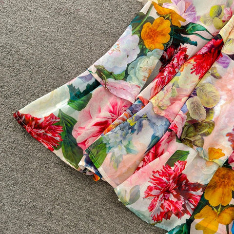 Floral Sweet Dresses for Women V - neck Flying Sleeve Elegant Single Breasted Tunic Summer Maxi Dress. La Femme - American Thistle Floral Sweet Dresses for Women V - neck Flying Sleeve Elegant Single Breasted Tunic Summer Maxi Dress. La Femme