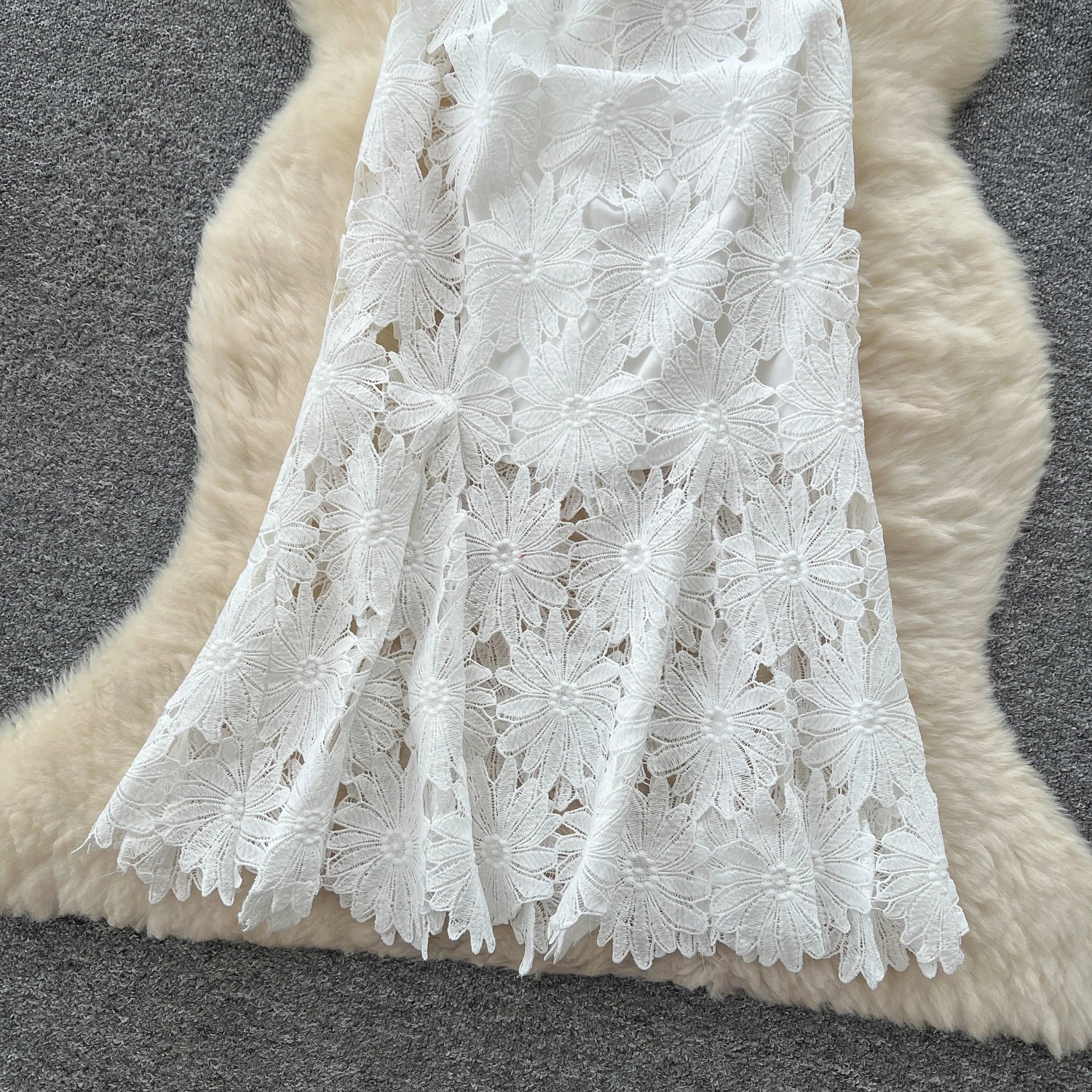 Flower Hollow Lace Dress Female Short Sleeves - American Thistle Flower Hollow Lace Dress Female Short Sleeves