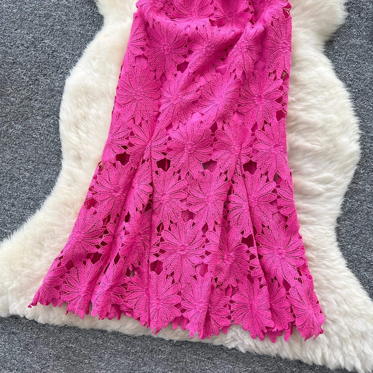 Flower Hollow Lace Dress Female Short Sleeves - American Thistle Flower Hollow Lace Dress Female Short Sleeves