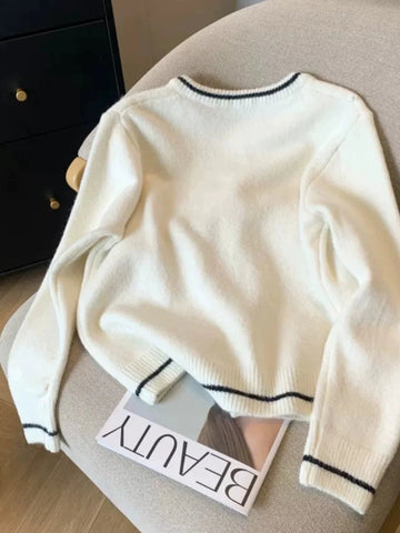 French Lace Up Bow Sweater Elegant Long Sleeved Knitted Cardigan - American Thistle French Lace Up Bow Sweater Elegant Long Sleeved Knitted Cardigan