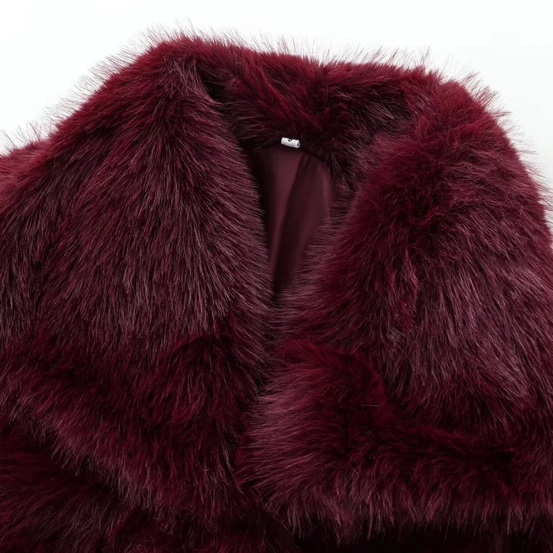 Fur Coat Women Plush Burgundy Winter Coat - American Thistle Fur Coat Women Plush Burgundy Winter Coat