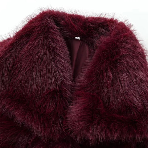 Fur Coat Women Plush Burgundy Winter Coat - American Thistle Fur Coat Women Plush Burgundy Winter Coat