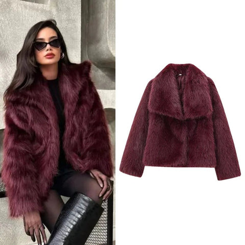 Fur Coat Women Plush Burgundy Winter Coat - American Thistle Fur Coat Women Plush Burgundy Winter Coat