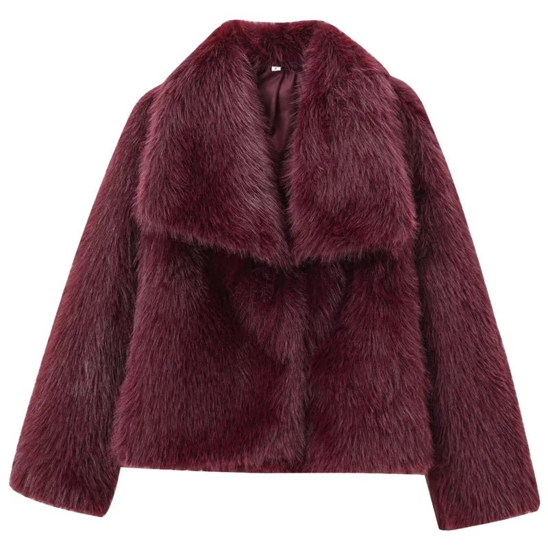 Fur Coat Women Plush Burgundy Winter Coat - American Thistle Fur Coat Women Plush Burgundy Winter Coat