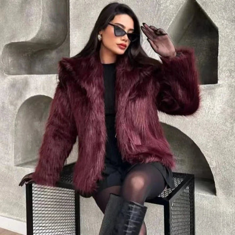Fur Coat Women Plush Burgundy Winter Coat - American Thistle Fur Coat Women Plush Burgundy Winter Coat