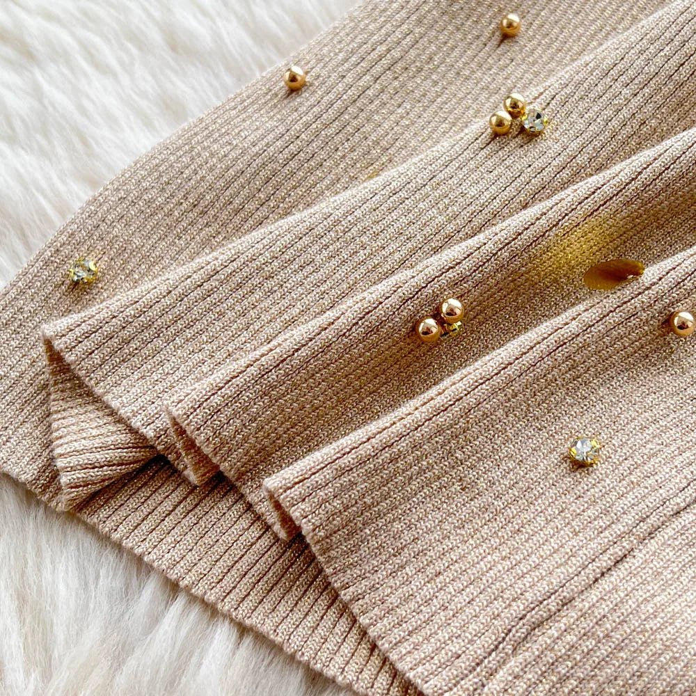 Gem Knitting Split Long Dress Sleeveless Sequins Diamond - American Thistle Gem Knitting Split Long Dress Sleeveless Sequins Diamond