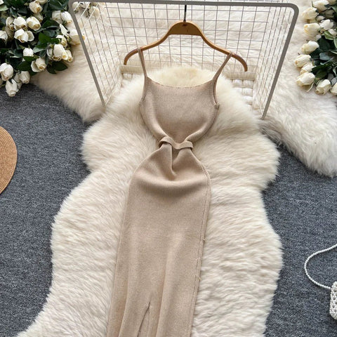 Gem Knitting Split Long Dress Sleeveless Sequins Diamond - American Thistle Gem Knitting Split Long Dress Sleeveless Sequins Diamond