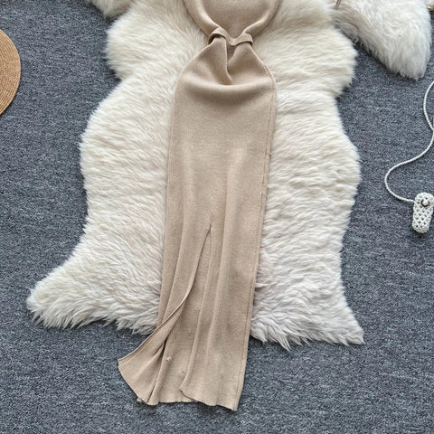 Gem Knitting Split Long Dress Sleeveless Sequins Diamond - American Thistle Gem Knitting Split Long Dress Sleeveless Sequins Diamond