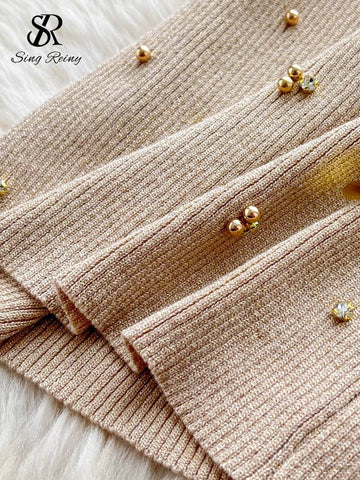 Gem Knitting Split Long Dress Sleeveless Sequins Diamond - American Thistle Gem Knitting Split Long Dress Sleeveless Sequins Diamond