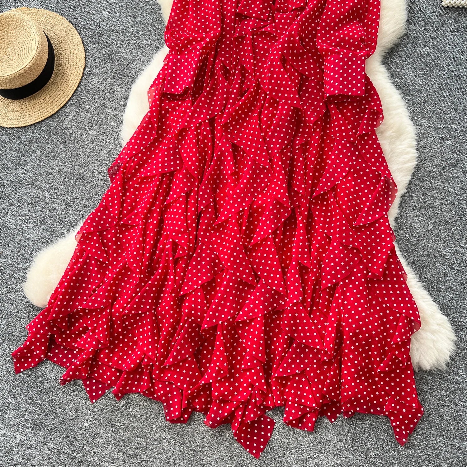 Gentle Polka Dots Long Dress Bow Collar Full Sleeves Ruffles Dresses Maxi Dress - American Thistle Gentle Polka Dots Long Dress Bow Collar Full Sleeves Ruffles Dresses Maxi Dress