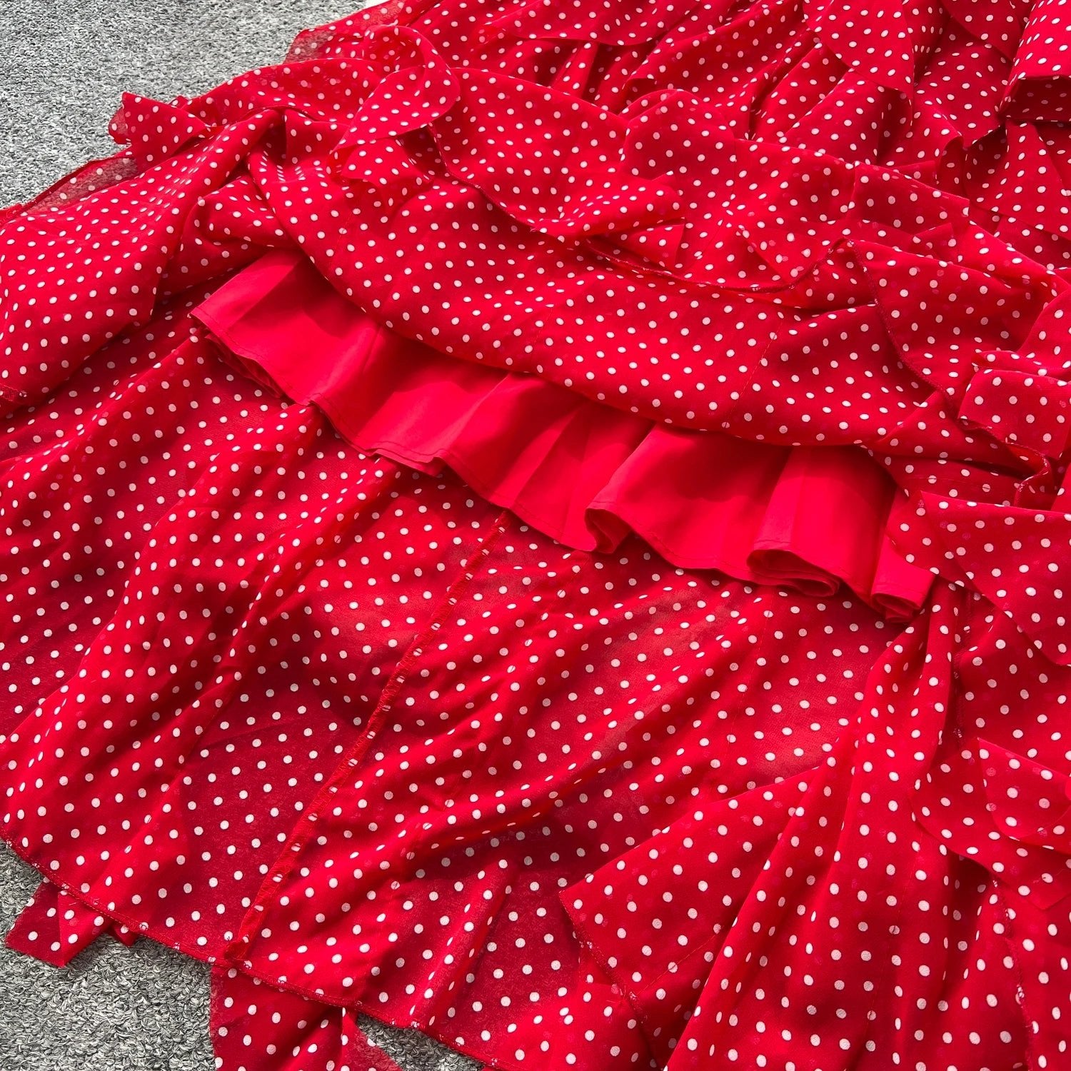 Gentle Polka Dots Long Dress Bow Collar Full Sleeves Ruffles Dresses Maxi Dress - American Thistle Gentle Polka Dots Long Dress Bow Collar Full Sleeves Ruffles Dresses Maxi Dress