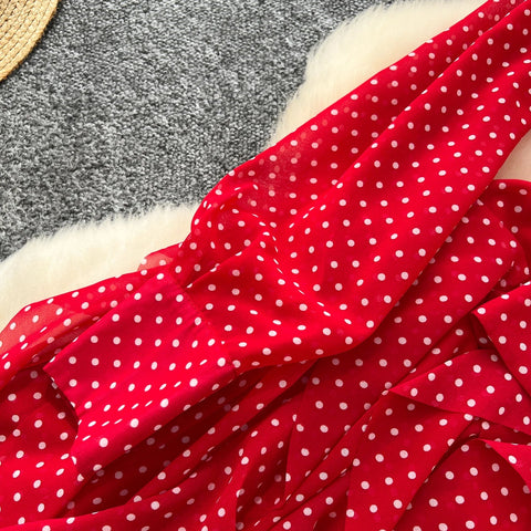 Gentle Polka Dots Long Dress Bow Collar Full Sleeves Ruffles Dresses Maxi Dress - American Thistle Gentle Polka Dots Long Dress Bow Collar Full Sleeves Ruffles Dresses Maxi Dress