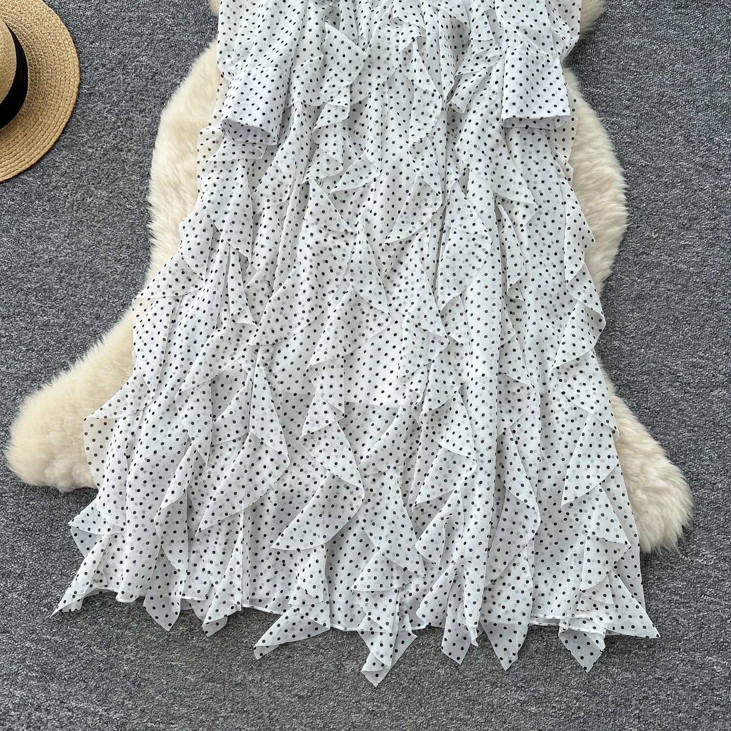 Gentle Polka Dots Long Dress Bow Collar Full Sleeves Ruffles Dresses Maxi Dress - American Thistle Gentle Polka Dots Long Dress Bow Collar Full Sleeves Ruffles Dresses Maxi Dress