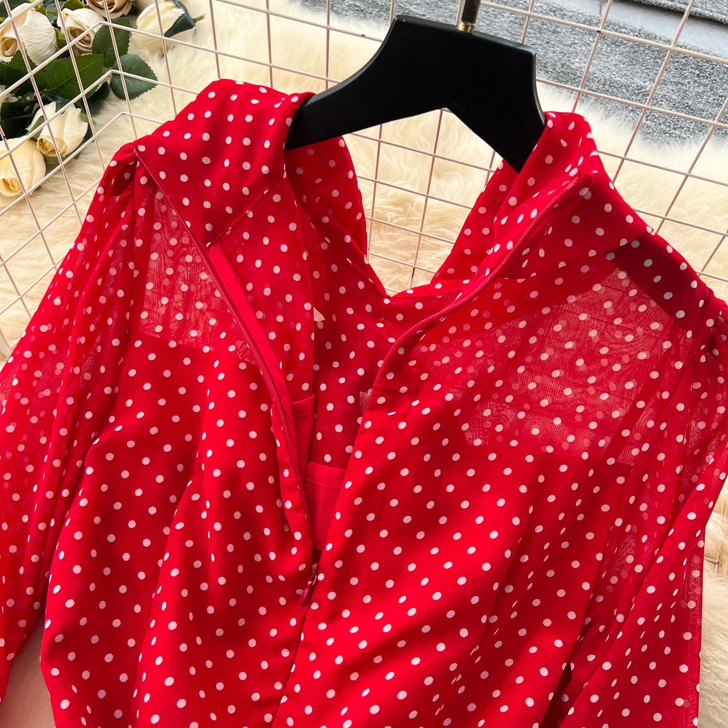 Gentle Polka Dots Long Dress Bow Collar Full Sleeves Ruffles Dresses Maxi Dress - American Thistle Gentle Polka Dots Long Dress Bow Collar Full Sleeves Ruffles Dresses Maxi Dress