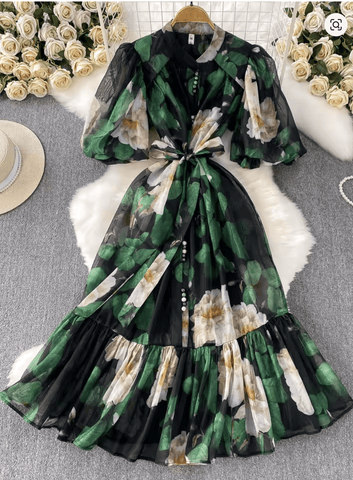 Green Floral Print Dress Women Summer - American Thistle Green Floral Print Dress Women Summer