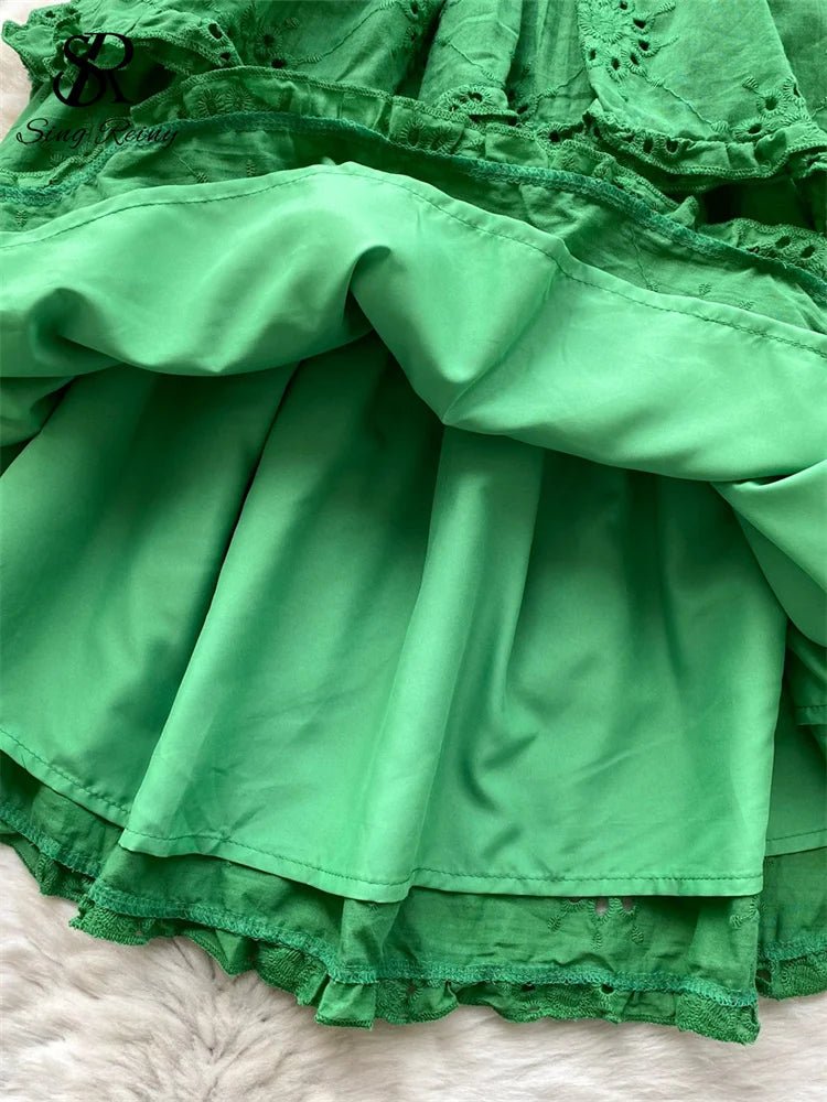 Green French Backless Sweet Dress Halter Sleeveless Hollow Out Embroidery Chic Design Women Fashion Beach Mini Dress - American Thistle Green French Backless Sweet Dress Halter Sleeveless Hollow Out Embroidery Chic Design Women Fashion Beach Mini Dress