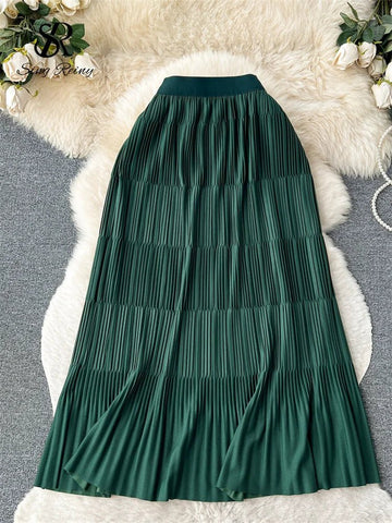 High Street Winter Long Maxi Skirt Women Elastic Waist American Retro Fashion - American Thistle High Street Winter Long Maxi Skirt Women Elastic Waist American Retro Fashion