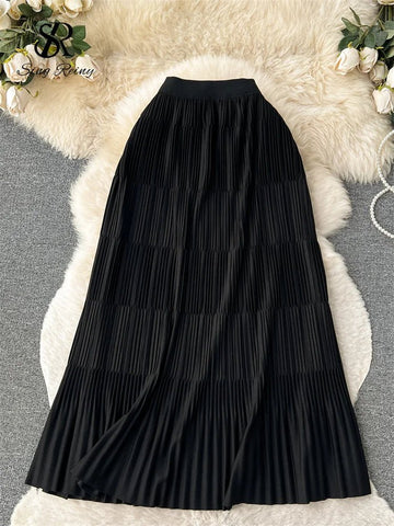 High Street Winter Long Maxi Skirt Women Elastic Waist American Retro Fashion - American Thistle High Street Winter Long Maxi Skirt Women Elastic Waist American Retro Fashion