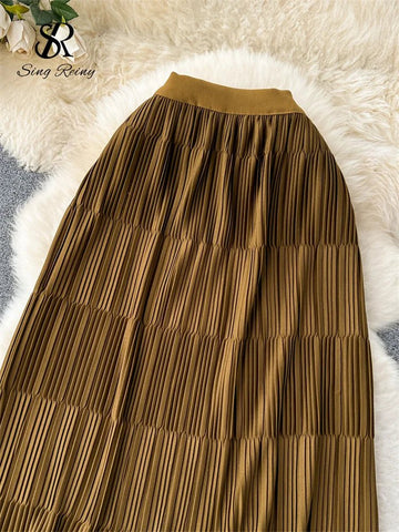High Street Winter Long Maxi Skirt Women Elastic Waist American Retro Fashion - American Thistle High Street Winter Long Maxi Skirt Women Elastic Waist American Retro Fashion