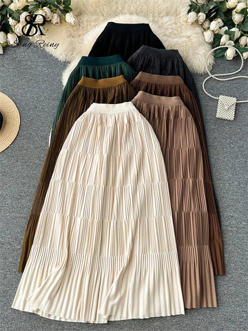 High Street Winter Long Maxi Skirt Women Elastic Waist American Retro Fashion - American Thistle High Street Winter Long Maxi Skirt Women Elastic Waist American Retro Fashion